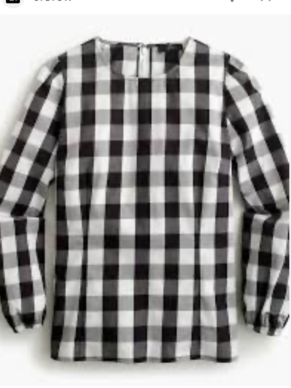 J. Crew Puff Sleeve Gingham Black White Top Blouse sz 00 P